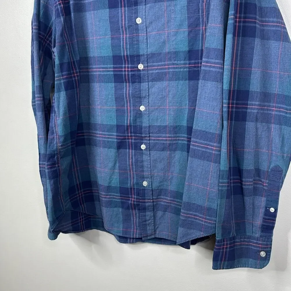 J. Crew Men's Blue Plaid Button Down Shirt XL 100% Cotton Slim Fit Casual